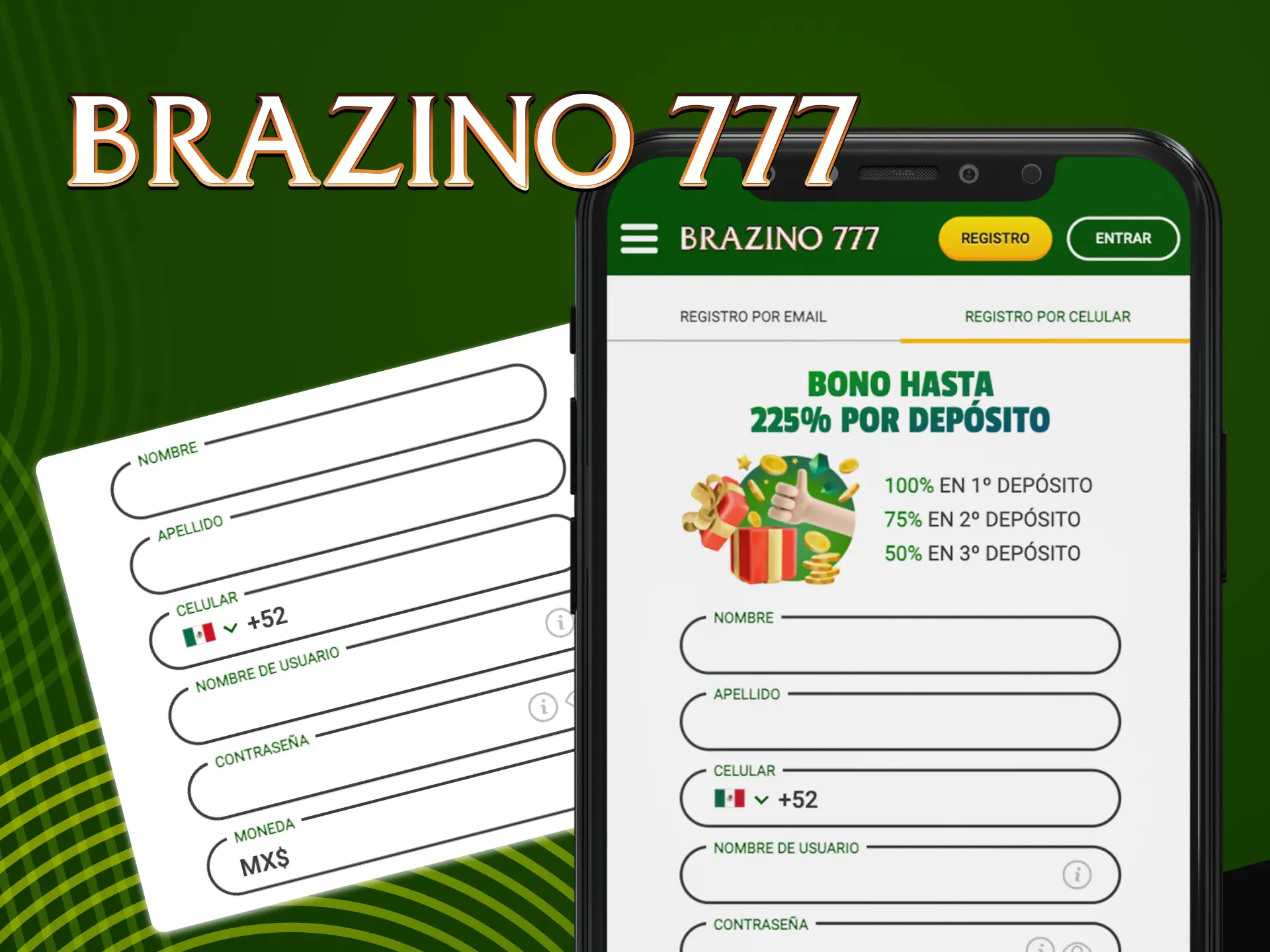 Crea una cuenta utilizando tu dispositivo móvil en la plataforma Brazino777.